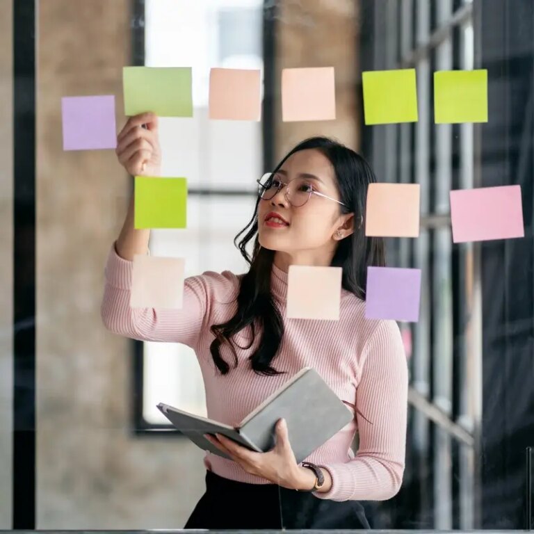 Business planning with share idea concept, Businesswoman reading