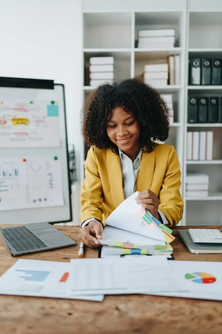 financial, Planning, Marketing and Accounting, portrait of african american employee checking