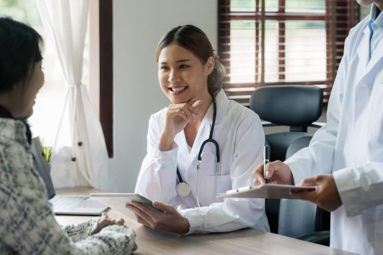 Doctor explain to patient about health care. Medicine and health care and insurance concept